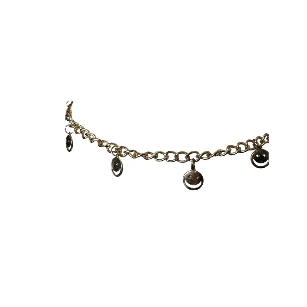 Vintage Y2K Gold Happy Face Charm Belt Womens Smiley Kidcore Retro Festival 90s